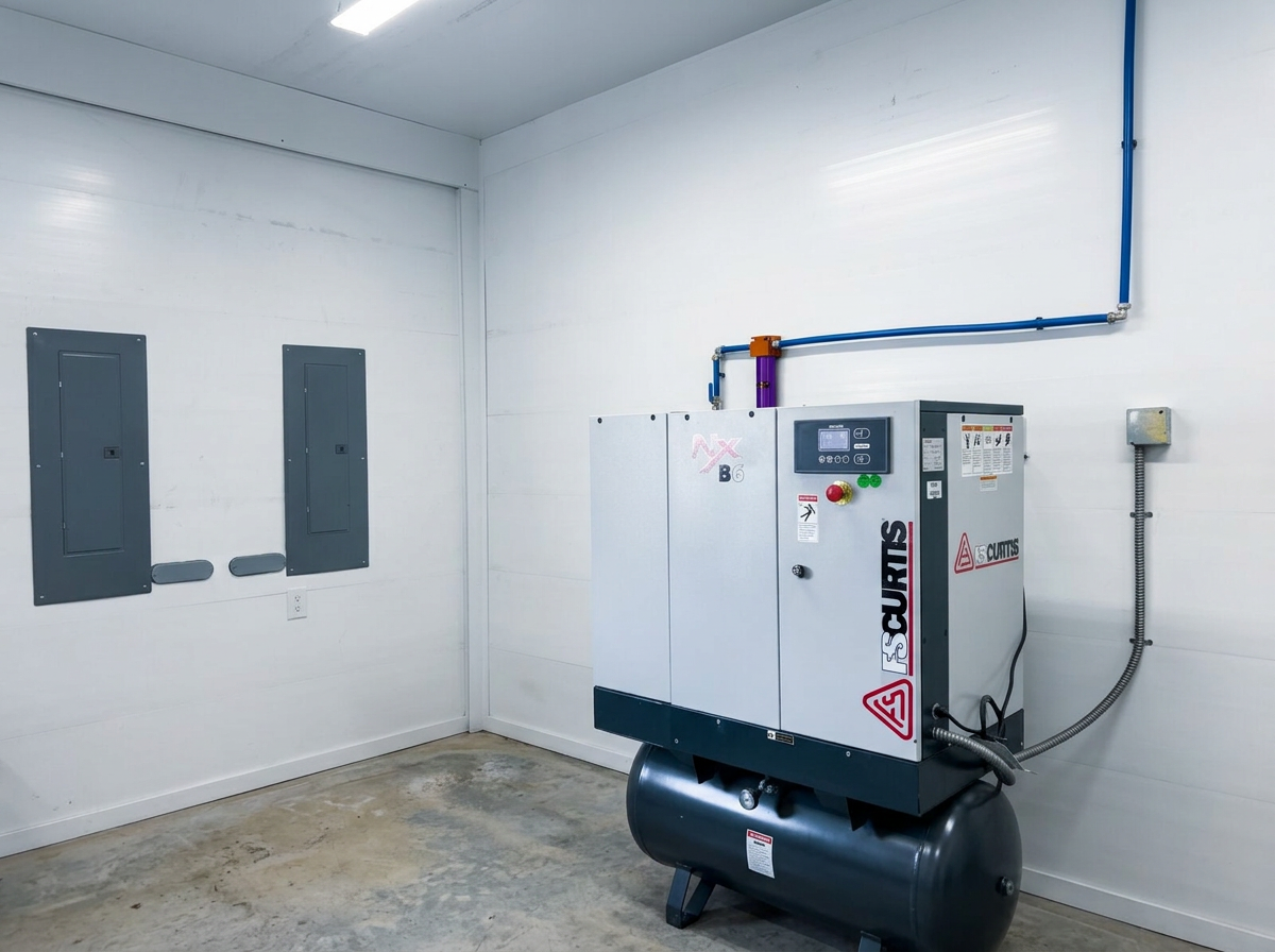 Rotary screw air compressor with hard-piped filtered air lines